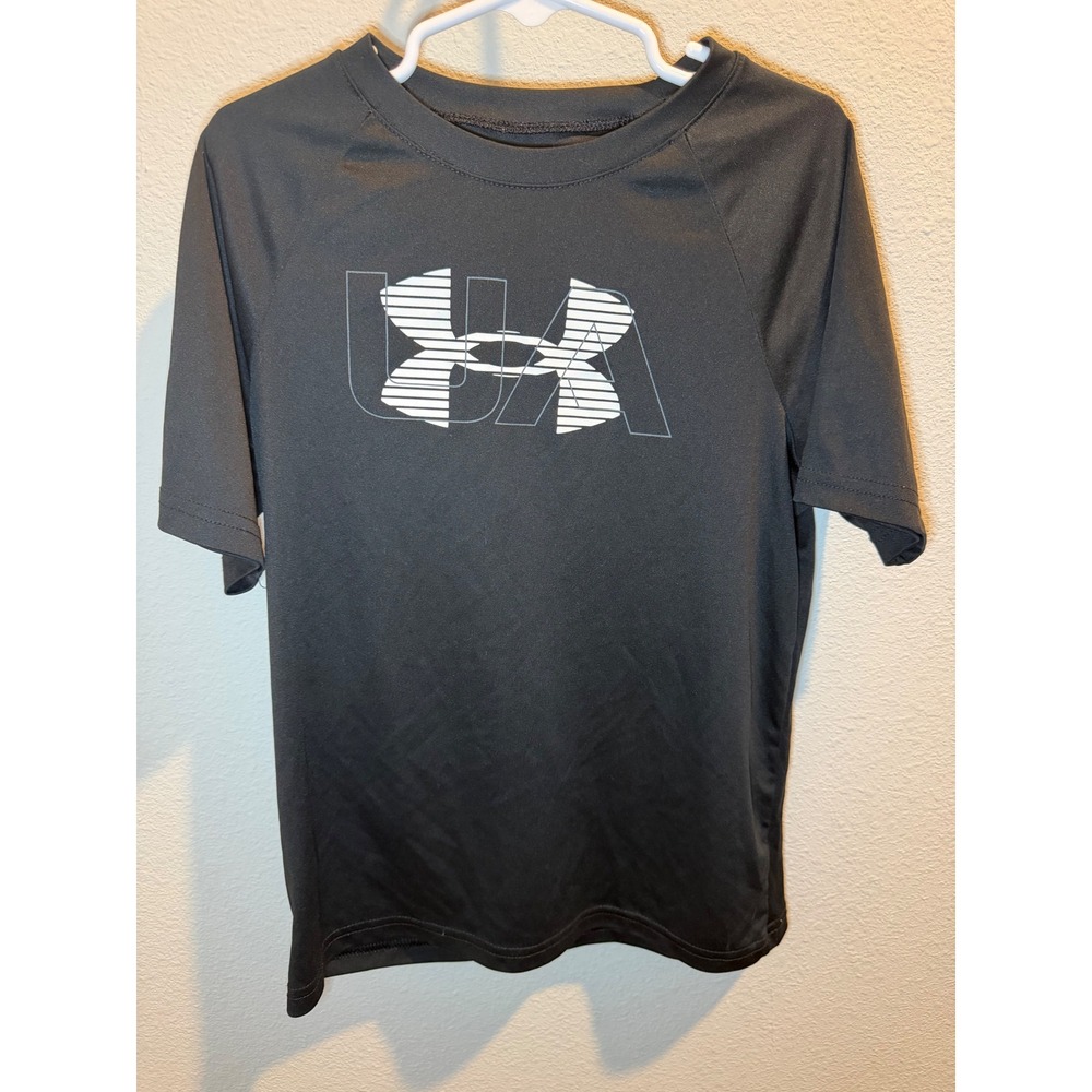 Under Armour Boys Black Graphic Tee Short Sleeve Shirt YSM Loose Fit